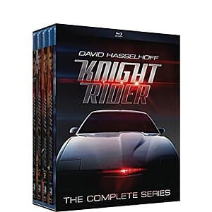Knight Rider: The Complete Series Blu-ray boxset with cover art featuring the iconic car and David Hasselhoff.