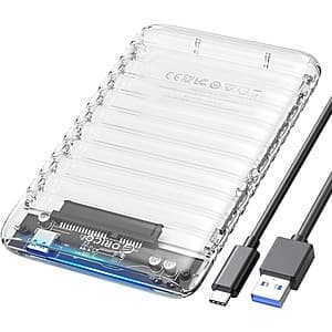 ORICO USB-C to SATA III 2.5" Clear Drive Enclosure Case $5.50
