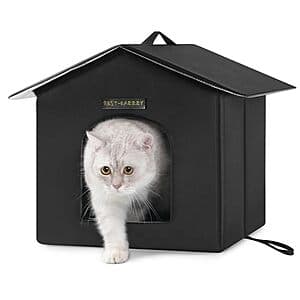 14" Rest-Eazzzy Indoor & Outdoor Weatherproof Insulated Cat House w/ Mat (Black) $15