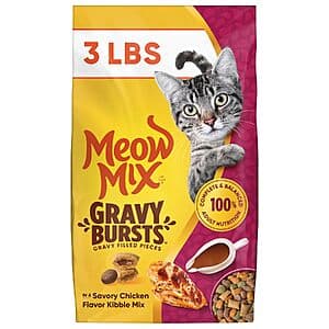 Select Accounts: 3-Lb Meow Mix Gravy Bursts Dry Cat Food (Chicken) $3.50 w/ S&S