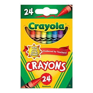 Assorted Crayola crayons, markers, and colored pencils in various vibrant colors.