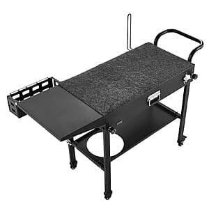 VEVOR foldable outdoor grill cart with 31.0 x 17.0 inch tabletop surface in black, designed for tabletop grilling and outdoor cooking preparation.