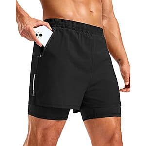 Pudolla Men's 7" 2-in-1 Quick-Dry Running Shorts w/ Liner & Zipper Pockets $12