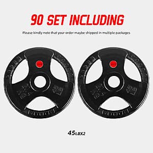 45-Lbs Signature Fitness 3-Grip Olympic Rubber Weight Plates (Pair) $50 & More