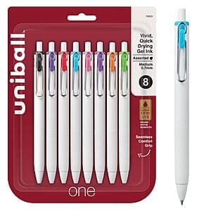 8-Pack uniball one Retractable Gel Pens (Medium Point, 0.7mm, Assorted Ink) $5.80