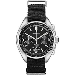 Bulova Men's Archive Series Lunar Pilot watch with 45mm stainless steel case and dial.