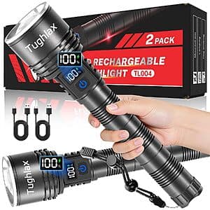 2-pk Tughlax Rechargeable LED Flashlights w/ LCD Battery Display & Zoomable Beam $18 + Free S&H