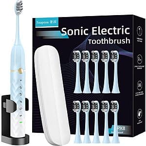 Seapeoa Rechargeable Electric Toothbrush w/ 10 Brush Heads & Travel Case from $9.50