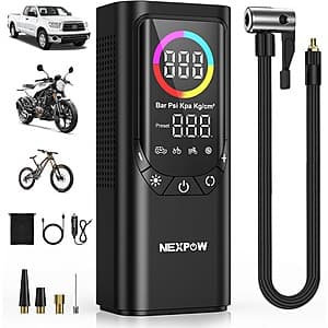 Nexpow 150PSI 9000mAh Cordless Air Compressor w/ Digital Tire Pressure Gauge $17.85