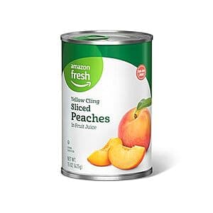15-Oz Amazon Fresh Yellow Cling Sliced Peaches in Fruit Juice $1.35