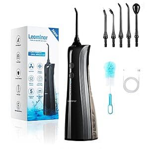 Leominor 230ml Cordless Rechargeable Water Dental Flosser (Black) $7