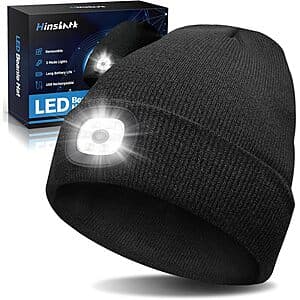 Hinshark USB Rechargeable LED Headlamp Beanie w/ 3 Adjustable Brightnesses $7.50