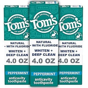 3-pk 4-oz Tom's of Maine Whiten Plus Deep Clean Toothpaste (Peppermint) $12.80 w/ Subscribe & Save