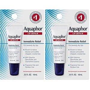 2-Pk 0.35-Oz Aquaphor Lip Repair Moisturizing Ointment for Dry Lips $5 w/ S&S
