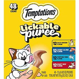 0.42-Oz Temptations Lickable Cat Treats (variety pack): 72-Ct $23.55, 48-Ct $14.30 w/ S&S