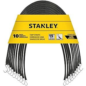 10-Pk 15" STANLEY Natural Rubber Tarp Straps w/ Zinc Plated S-Hooks $11.75