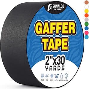 Roll of black Benooinc gaffers tape with 2-inch width label, matte non-reflective finish, 30-yard length.