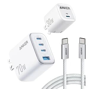 Anker 4-Port 70W Wall Charger, 30W Wall Charger & 2-Count 6' 240W USB-C Cables $30 (Costco Members) + Free Shipping