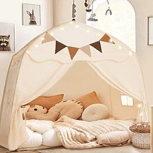 Little Dove Kids Play Tent with Flags & Star Lights (59"D x 39"W x 59"H, Cream) $20.70