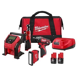 4-Tool Milwaukee M12 12V Combo (Screwdriver, Ratchet, Inflator, Light, 2x 2.0Ah) $199 + Free Shipping
