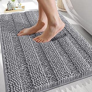 Olanly 30 x 20" Chenille Striped Thick Bathroom Rug (Grey) $9