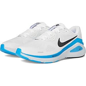 Nike Structure 26 Run Men's Sneaker in White, Black, and Blue Hero colorway with cushioned midsole and supportive upper.