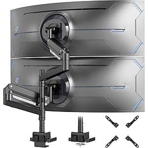 Putilsen vertical dual monitor desk mount with heavy-duty construction, supporting dual monitors up to 57 inches.