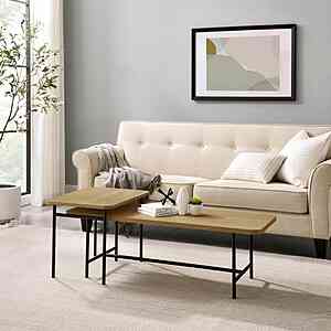 2-Pc 47" Walker Edison Metal & Wood Nesting Coffee Table Set (Coastal Oak/Black) $25.70 & More + Free Shipping