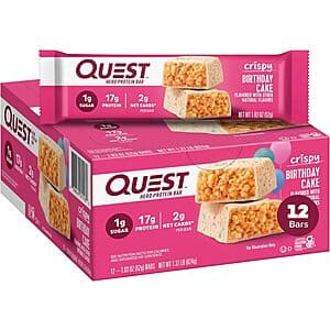 12-Pack 1.83-Oz Quest Crispy Hero 17g Protein Bar (Birthday Cake) 2 for $30.10 w/ Subscribe & Save + Free Shipping