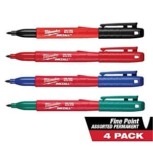 4-Pack Milwaukee Inkzall Fine Point Jobsite Permanent Markers (Multi-Colored) $3.50 + Free Shipping