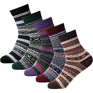 5-Pairs FYC Women's Wool Blend Cozy Crew Socks (Various) $7