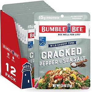 Select Accts: 12-Pk 2.5-Oz Bumble Bee Cracked Pepper & Sea Salt Seasoned Tuna Pouches $8.40 w/ S&S