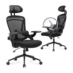 NOUHAUS ErgoFit ergonomic mesh office chair with breathable mesh back, adjustable armrests and headrest, available in black, grey, and white.