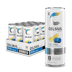 12-Pk 12-Oz CELSIUS Fizz Free Blue Razz Lemonade Sugar Free Energy Drink $14.25 w/ S&S