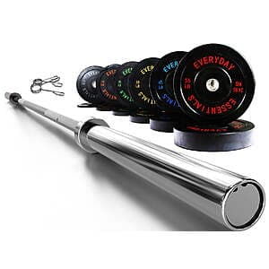 370-lb BalanceFrom Bumper Plate Weight Set (Black) + 7' Olympic Barbell $350 + Free Shipping