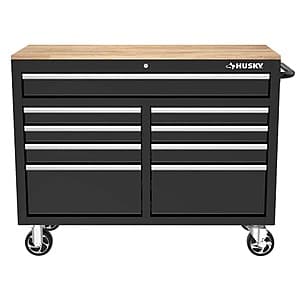 Husky Tool Storage 46"Wx18"D Mobile Workbench Cabinet (Gloss Black) $348 + Free Pickup