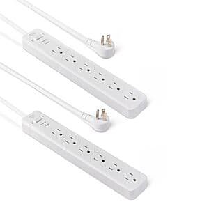 2-Pk AmazonBasics 6-Outlet 600 Joule Surge Protector Power Strip w/ 2' Cord (White) $4.90