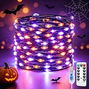 33' JMEXSUSS 100-Ct Orange & Purple Halloween Fairy Lights w/ Remote & Timer $5