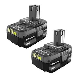 Select Home Depot Stores: 2-Pack RYOBI ONE+ 18V 4.0Ah Lithium-Ion Batteries $63 (In-Store Purchase Only)