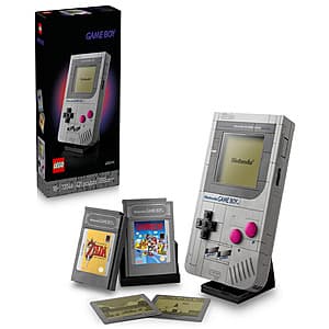 LEGO Game Boy 421-piece building set in original packaging, recreating the classic handheld gaming device design in minifigure scale.