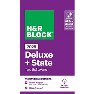 H&R Block 2025 Tax Software Offer: Premium $35, Deluxe $20, Deluxe + State $23 & More (PC/Mac Digital or Key Card)