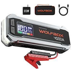 WOLFBOX 4000A 12V 24000mAh Portable Car Jump Starter w/ 65W Quick Charger $60 + Free S&H