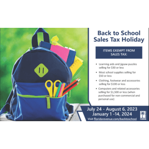 Florida Sales Tax Holiday on Qualifying Purchases of School Supplies, Computers & More No Sales Tax (Valid through January 14)