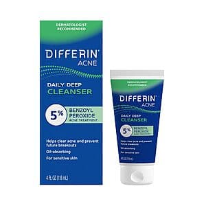4-Oz Differin Acne Face Wash Daily Deep Cleaner w/ 5% Benzoyl Peroxide $2.85 w/ S&S