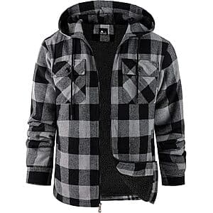 ZITY Men's Flannel Hooded Fleece Sherpa Lined Plaid Zip Up Sweatshirt from $20 + Free S/H