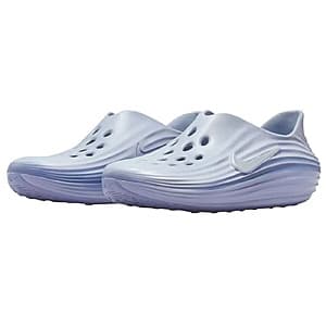 Women's Nike Reactx Rejuven8 Foam Everyday Slip-On Shoes in Pink Spell/Bordeaux and Lt. Armory Blue colorways.