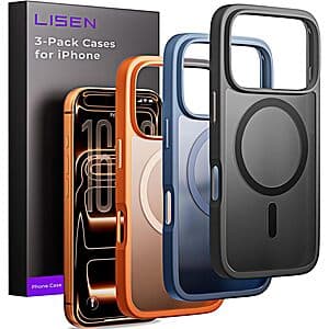 3-Pack LISEN MagSafe Phone Cases for iPhone 17 Pro or Pro Max (various colors) $5