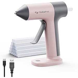 Tilswall Cordless Rechargeable Hot Glue Gun + 20 Glue Sticks (2 Colors) $15