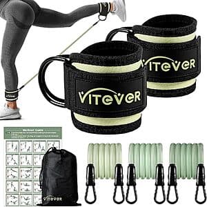 Vitever Ankle Resistance Bands w/ Cuffs & Carrying Bag (10 + 20 + 30lbs) $5