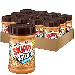 Prime: 12-Pk 15-Oz Skippy Natural Creamy Peanut Butter Spread $16.40 w/ S&S + Free S&H